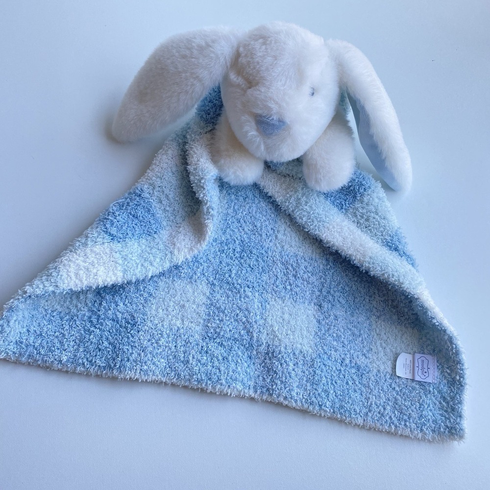 Mud Pie MUDPIE Chenille BLUE‎ GINGHAM BUNNY Lovey Security Blanket Baby Toy